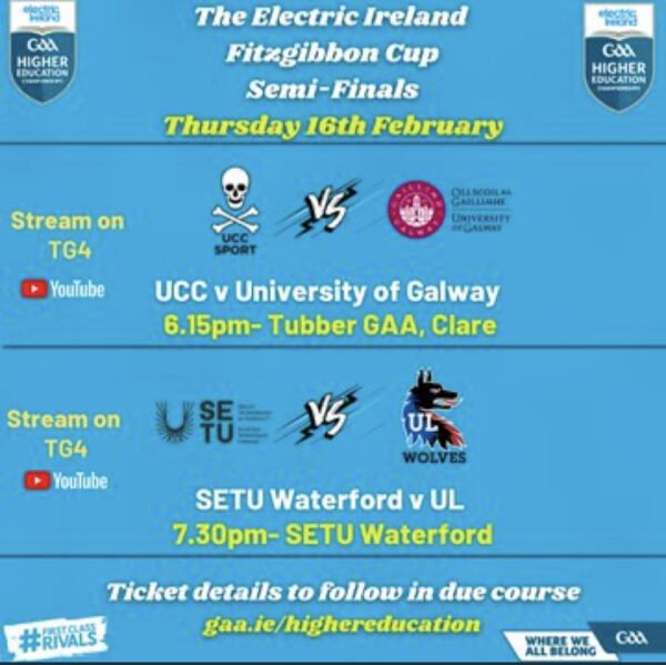 Details Confirmed of the Electric Ireland Fitzgibbon Cup SemiFinals