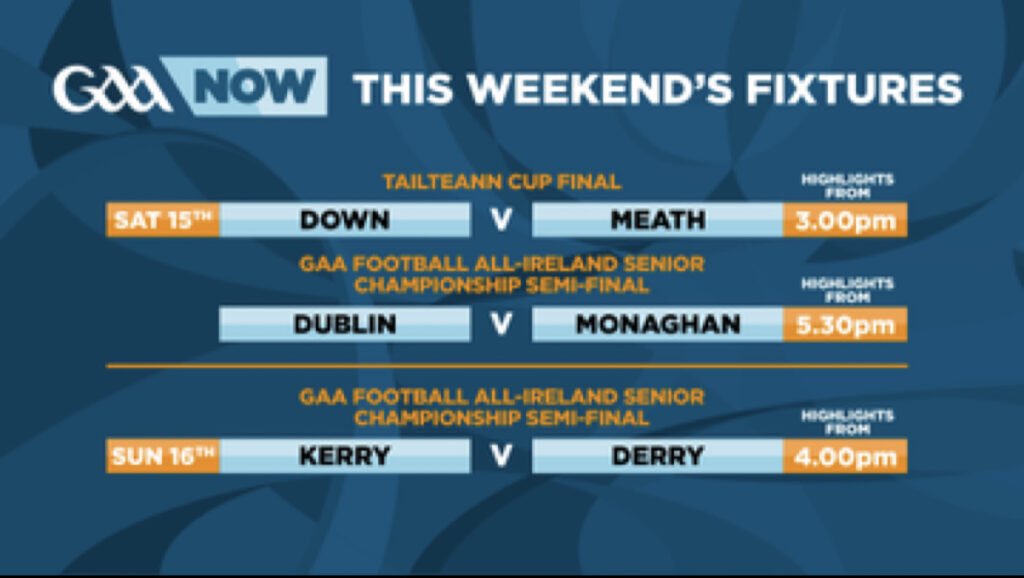GAA InterCounty weekend fixtures with the Tailteann Cup final and both