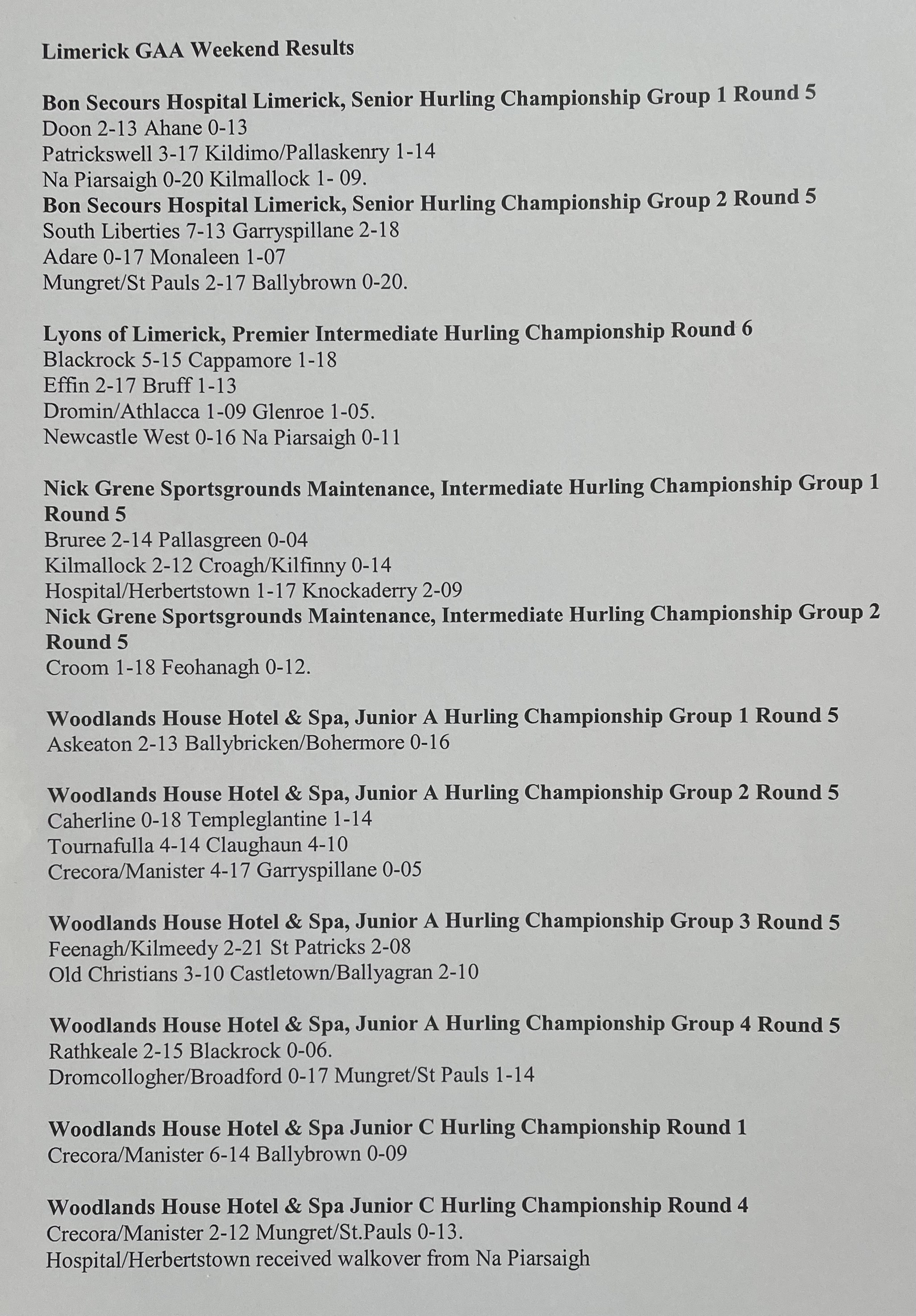 Lyons of Limerick County Premier Intermediate Hurling Championship Draw 2023:, Limerick GAA