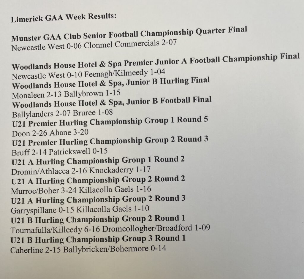 In case you missed it, here are all of last week Limerick GAA Results