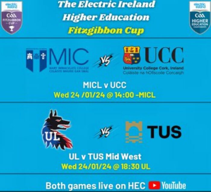 2024 Electric Ireland HE GAA Fitzgibbon Cup Wednesday Fixtures